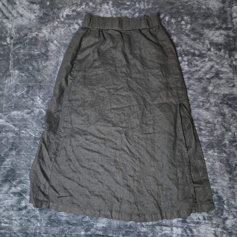 Quince 100% European Linen Maxi Skirt Black Elastic Waist Minimalist Women's S